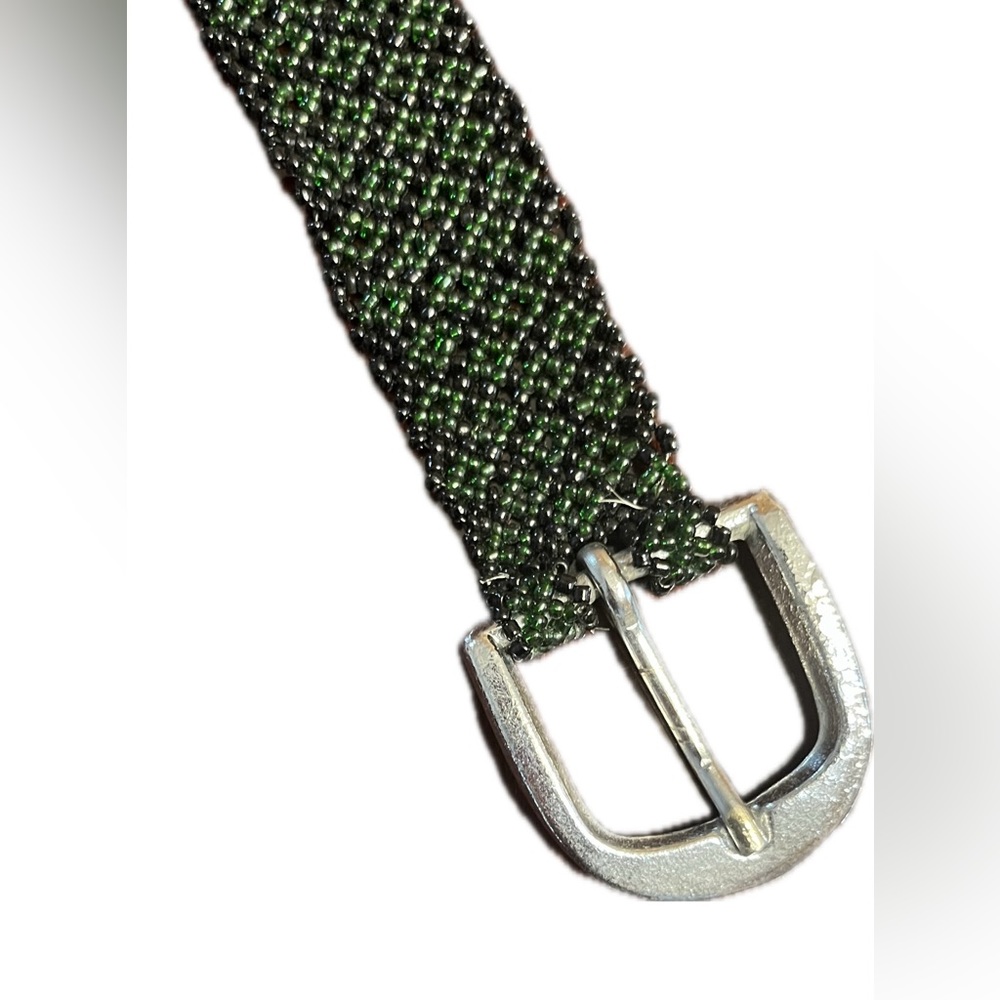 Beautiful beaded belt black and green beads floating belt loop bought in Mexico